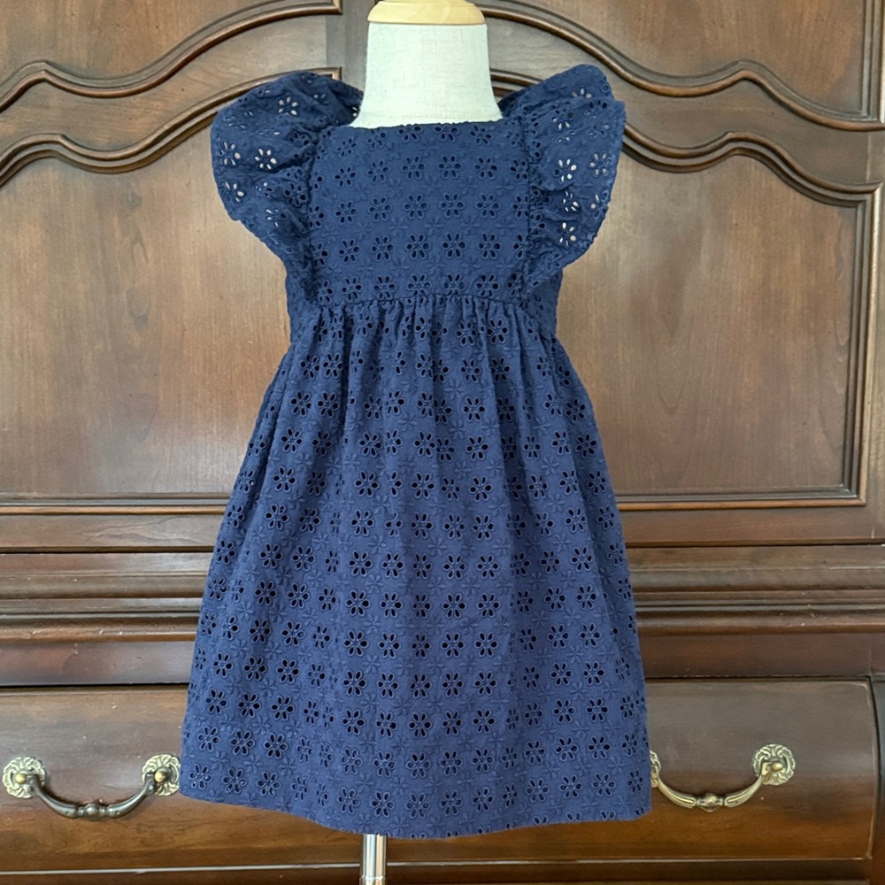 Ralph Lauren Toddler Girls Navy Eyelet Puff Sleeve Dress 24M Cotton Summer